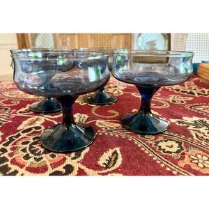 Vintage Libbey Smokey Blue Champagne Coupes | MCM Retro Cocktail Glasses